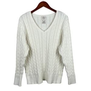 St Johns Bay Sweater Cream Cable Knit Pullover Long Sleeve Women's 2X